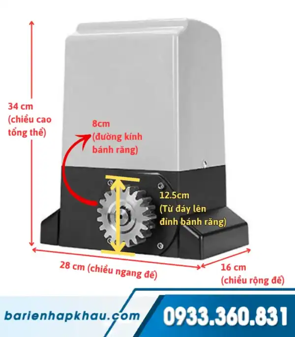 Cổng lùa tự động YH800, kích thước 28x16x34cm, phù hợp cho nhà ở và doanh nghiệp.