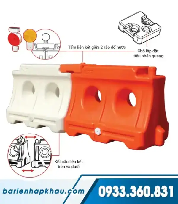 Dải phân làn đổ nước HIQ, kích thước 1200mm x 600mm x 900mm, dùng để phân làn an toàn trong thi công.